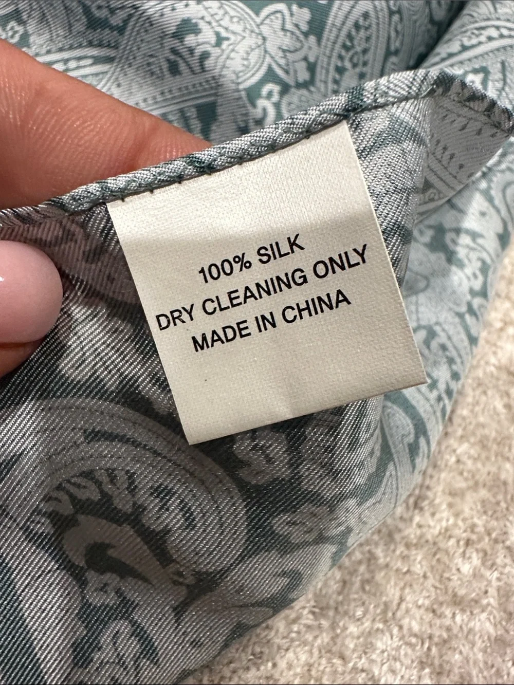 Paisley Silk-Look Scarf in Dark Green and Cream